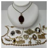 Antique Vintage Jewelry Lot Cameos Carnelian Fob Pendant Brooches