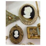 Antique Vintage Jewelry Lot Cameos Carnelian Fob Pendant Brooches
