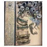 Vintage Brass and Cast Iron Door Plate Antique Drawer Pulls Brass Lot "Green Man" face Victorian and Art Nouveau hardware.