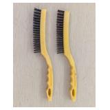 Par of Heavy Duty Wire Bristle Brushes - Yellow Poly Handles