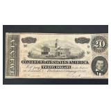 1864 $20 Confederate States of America Civil War Banknote T-67 (Richmond, VA) - Circulated