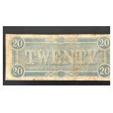 1864 $20 Confederate States of America Civil War Banknote T-67 (Richmond, VA) - Circulated