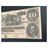 1864 $10 Confederate States of America Civil War Banknote T-68 (Richmond, VA) - Circulated