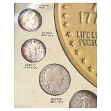 Framed United States 20th Century Coins - 1986 One Ounce (.999) Silver Coin, 1890 Morgan Silver Dollar, 1944 Walking Liberty Half Dollar, 1913 Barber Half Dollar, 1930 Standing Liberty Quarter and Mor