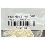 Sealed 1962-D Franklin Half Dollar Silver Coin (Very Fine)