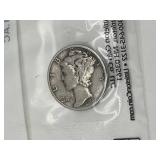 Sealed 1939 Mercury Silver Dime (Avg Circulated) / Sealed 1964 Roosevelt Silver Dime (Avg Circulated) / Sealed 1942-45 Wartime Nickel Set (Avg Circulated) / Sealed 1935 Buffalo Nickel (Good)