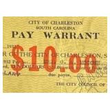 1932 South Carolina Large $10 Pay Warrant