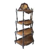 FR -Antique Victorian Inlaid Burled Walnut Four Tiered Corner Whatnot