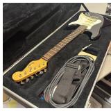 O - Fender Squier II Stratocaster - Black Electric Guitar w/ Case & Cable