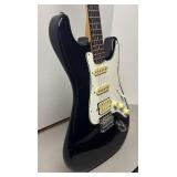O - Fender Squier II Stratocaster - Black Electric Guitar w/ Case & Cable