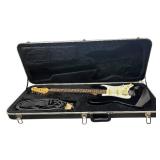 O - Fender Squier II Stratocaster - Black Electric Guitar w/ Case & Cable