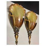 FR - Pair of Vintage Art Deco Amber Glass Wall Sconces by Mid-West