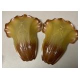 FR - Pair of Vintage Art Deco Amber Glass Wall Sconces by Mid-West