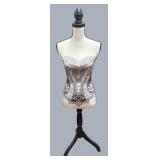 LLR - Dress Form Mannequin - Corset Print Decorative Bust on Black Tripod Stand