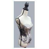 LLR - Dress Form Mannequin - Corset Print Decorative Bust on Black Tripod Stand