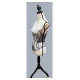 LLR - Dress Form Mannequin - Corset Print Decorative Bust on Black Tripod Stand