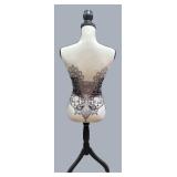 LLR - Dress Form Mannequin - Corset Print Decorative Bust on Black Tripod Stand
