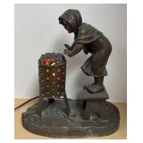 LLR - Antique French Spelter Figural Frileuse Lamp - Aristide De Ranieri French Spelter Figure