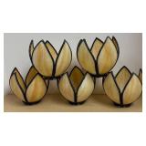 FR - Vintage Caramel Stained Glass Lamp Shades - Set of 5