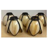 FR - Vintage Caramel Stained Glass Lamp Shades - Set of 5