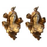 FR - Art Nouveau Bust Lamps - Wall Sconces