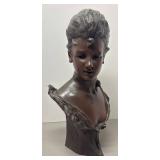 O - Vintage "Unmasked Young Girl" Bronze Bust by Georges Van Straeten