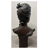 O - Vintage "Unmasked Young Girl" Bronze Bust by Georges Van Straeten