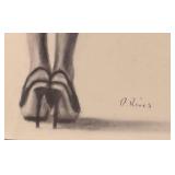 FR - Nude Woman in High Heels Pencil Drawing Print by D. Rives
