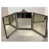 FR - Antique Art Nouveau Maiden Portrait Celluloid Tri-Fold Vanity Mirror