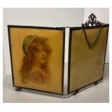 FR - Antique Art Nouveau Maiden Portrait Celluloid Tri-Fold Vanity Mirror