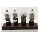 RR - Vintage Speed Vacuum Tubes Display - 4 Tubes on Wood Base