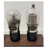 RR - Vintage Speed Vacuum Tubes Display - 4 Tubes on Wood Base