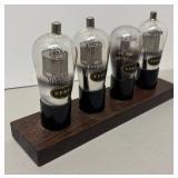 RR - Vintage Speed Vacuum Tubes Display - 4 Tubes on Wood Base