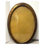 FR - Vintage Oval Convex Glass Frame Gold Tone with Floral Embellishments