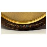 FR - Vintage Oval Convex Glass Frame Gold Tone with Floral Embellishments