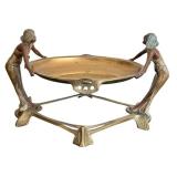 DR - Vintage Art Nouveau Centerpiece Bowl With Twin Female Figures On Ornate Stand