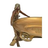 DR - Vintage Art Nouveau Centerpiece Bowl With Twin Female Figures On Ornate Stand
