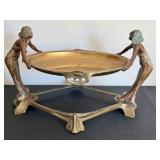 DR - Vintage Art Nouveau Centerpiece Bowl With Twin Female Figures On Ornate Stand