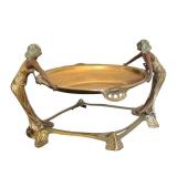 DR - Vintage Art Nouveau Centerpiece Bowl With Twin Female Figures On Ornate Stand