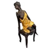 DR - Erotic Dancer Sculpture on Chair - Antique Metal Art Deco Figure