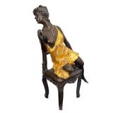DR - Erotic Dancer Sculpture on Chair - Antique Metal Art Deco Figure