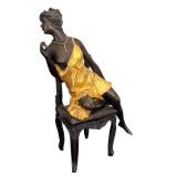 DR - Erotic Dancer Sculpture on Chair - Antique Metal Art Deco Figure