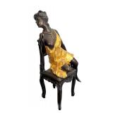 DR - Erotic Dancer Sculpture on Chair - Antique Metal Art Deco Figure