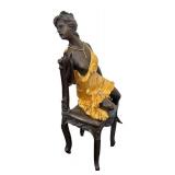 DR - Erotic Dancer Sculpture on Chair - Antique Metal Art Deco Figure