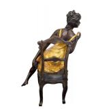 DR - Erotic Dancer Sculpture on Chair - Antique Metal Art Deco Figure