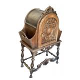 DR - Antique Spanish Revival Copper Lined Carved Walnut Humidor - 1920s