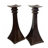DR - Pair of Vintage Art Deco Bronze Candle Holders