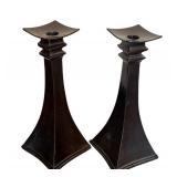 DR - Pair of Vintage Art Deco Bronze Candle Holders