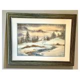 DR - L. Van Camp Watercolor - Winter Landscape, Framed