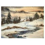 DR - L. Van Camp Watercolor - Winter Landscape, Framed